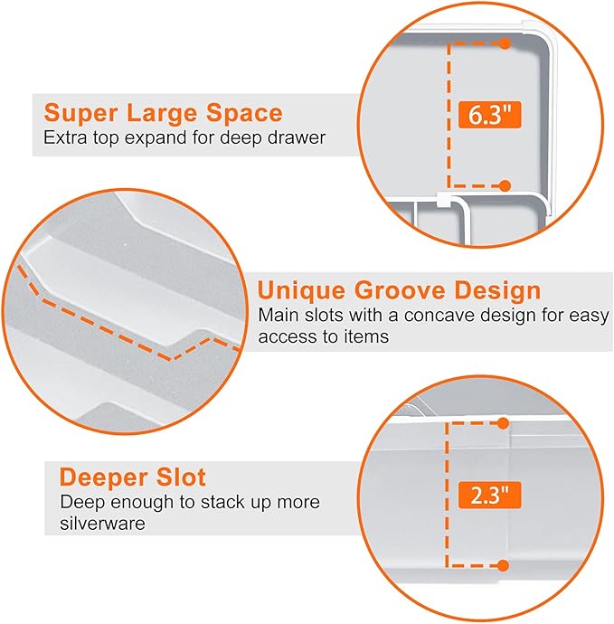 Spaclear Silverware Drawer Organizer Tray, Adjustable Cutlery Storage for Kitchen, Expandable Flatware and Utensil Holder Divider for Spoons Forks Knives Tableware, 15 x 19, 4-7 Slots, Gray