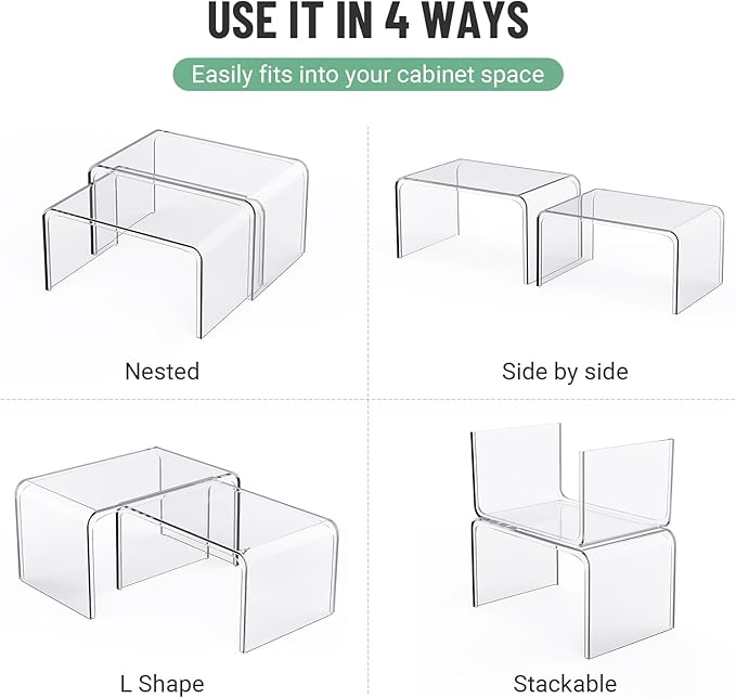 Bobomoment Clear Cabinet Organizer, Stackable Shelf Organizer Set of 2