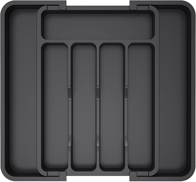Lifewit Expandable Silverware Organizer, Plastic Utensil Tray for Kitchen Drawer, BPA Free Flatware Cutlery Holder, Space-Saving Storage for Spoons Forks Knives, 8-13.8 x 11.2 x 1.4 inch, Black
