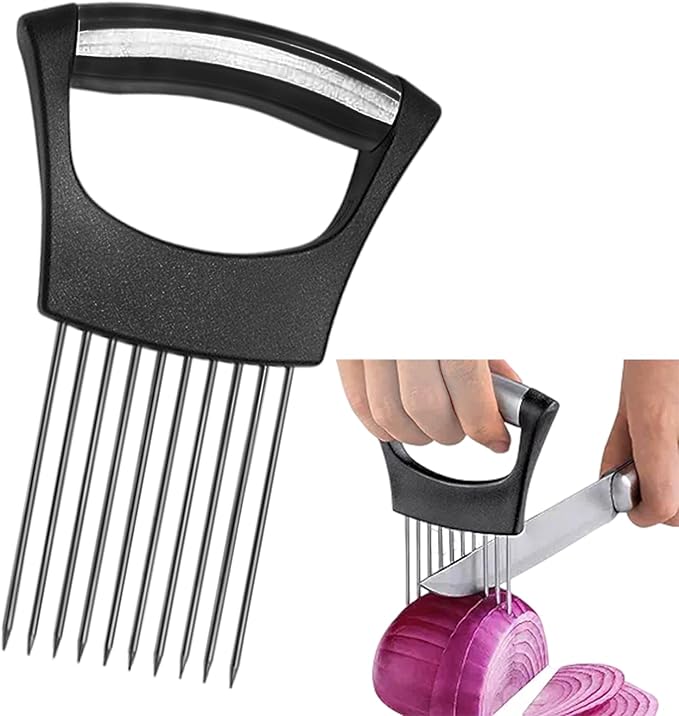 Vyooxcy Stainless Steel Onion Holder for Slicing ，Meat Tenderizer，Fruits Veg Meat Onion Cutter for Slicing and Storage of Avocados Lemon Potato Tomato and Other Meat Stalking Fork, MINI, Silver