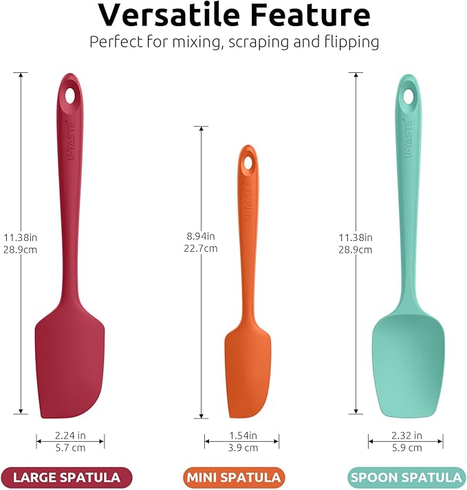 U-Taste Silicone Spatula Set, 600ºF High Heat Resistant, 3-Pcs, Multicolor