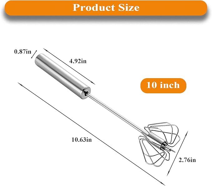 Mzrnfcyk Stainless Steel Semi Automatic Whisk Egg Beater, 10in