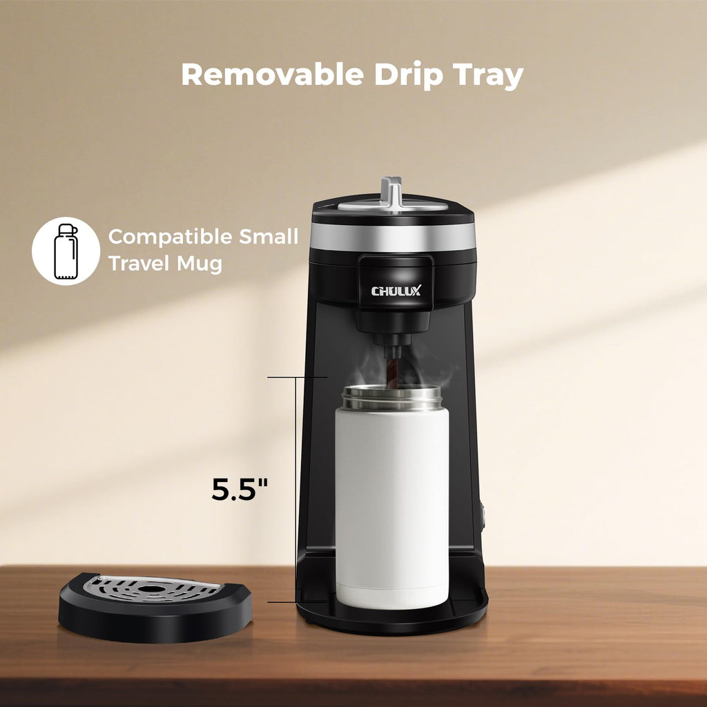 CHULUX Mini Single Serve Coffee Maker for K Pod, Brew Up to 12oz Cup, Black