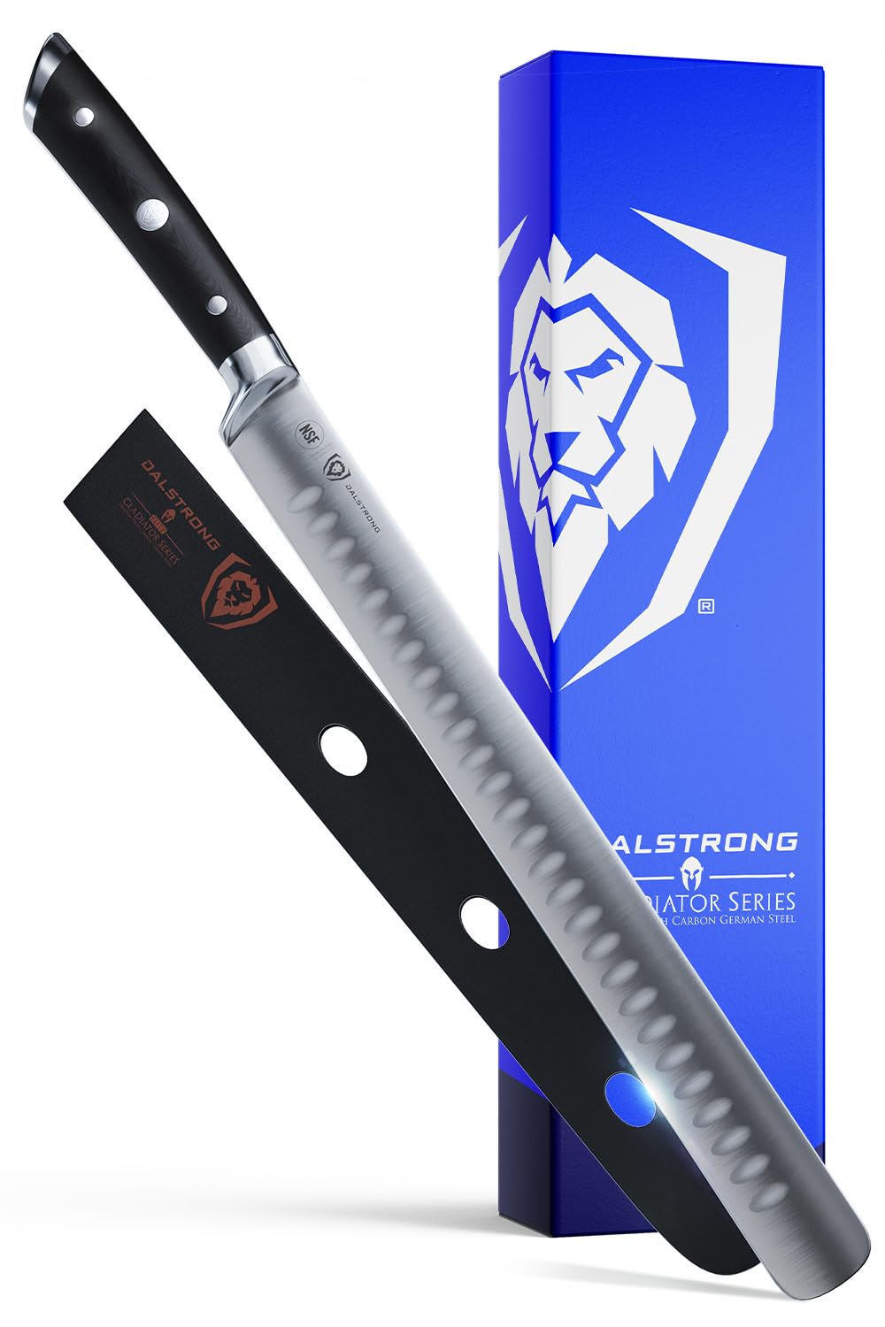 Dalstrong 12" Slicing Knife — Granton Edge, Forged German HC Steel, 56+ HRC — For BBQ Brisket, Holiday Roasts & Turkey Carving — Full-Tang G10, Sheath, Gladiator ELITE, customer support