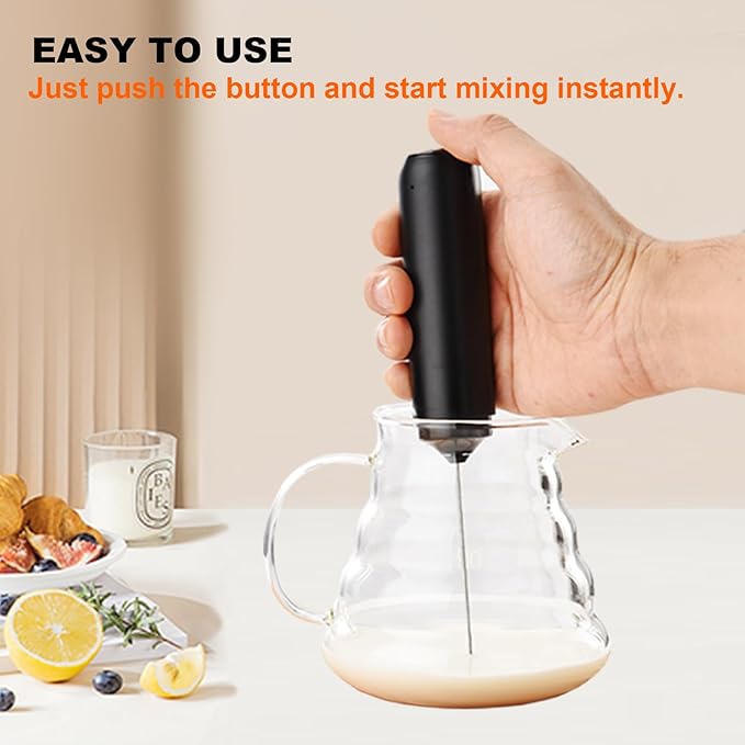 Soenglyun Electric Milk Frother Handheld Foam Maker, Black
