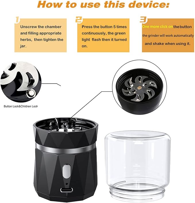 Portable Electric Herb Grinder Dry Herb Spice Grinder with Her Jar & Spoon