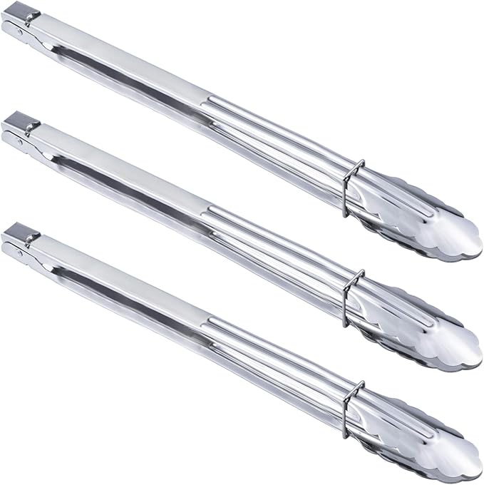 HINMAY Extra Long Stainless Steel Cooking Grilling Tongs (16-Inch 3 Pieces)