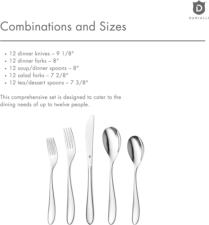 Danialli Matte Silverware Set, 18/10 Stainless Steel Satin Flatware, Modern Brushed Finish Cutlery, Dishwasher Safe & Durable, Built to Last (60-Piece, Marettimo)