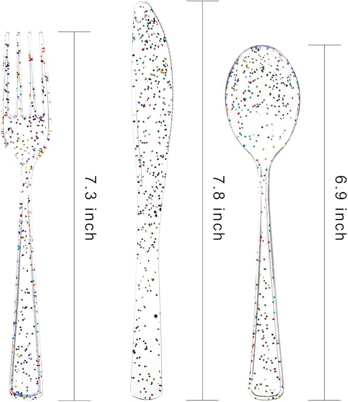 Supernal 360pcs Clear Glitter Plastic Silverware, Color Disposable Cutlery