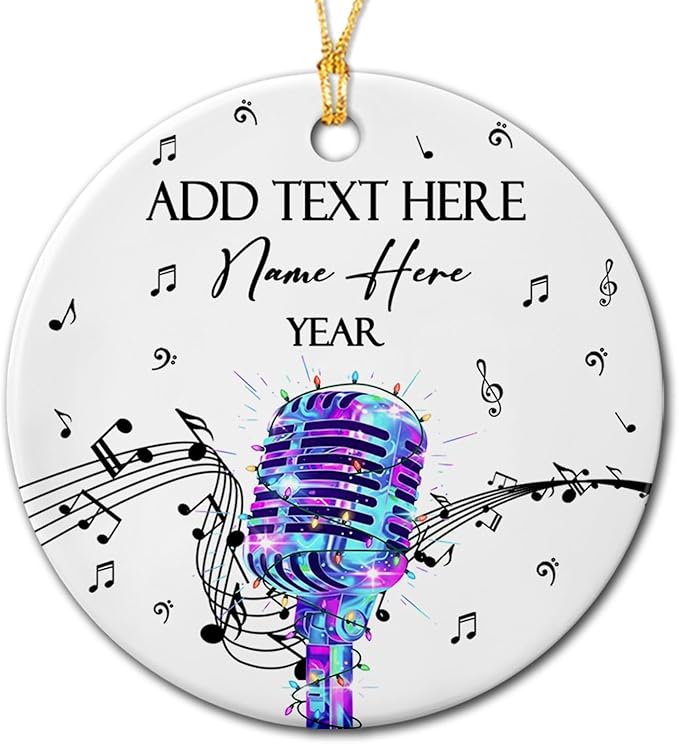 Customized Microphone Recording Ceramic Ornament, Personalized Year Text Name Microphone Lover Ornaments Gift for Women Men Inger Vocalist Musical, Unique Vocals Microphone Ceramic Xmas Ornament 2026