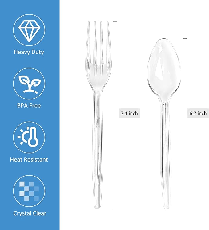 EcoDispose 100 Count Heavy Duty Plastic Silverware, 50 Forks & 50 Spoons
