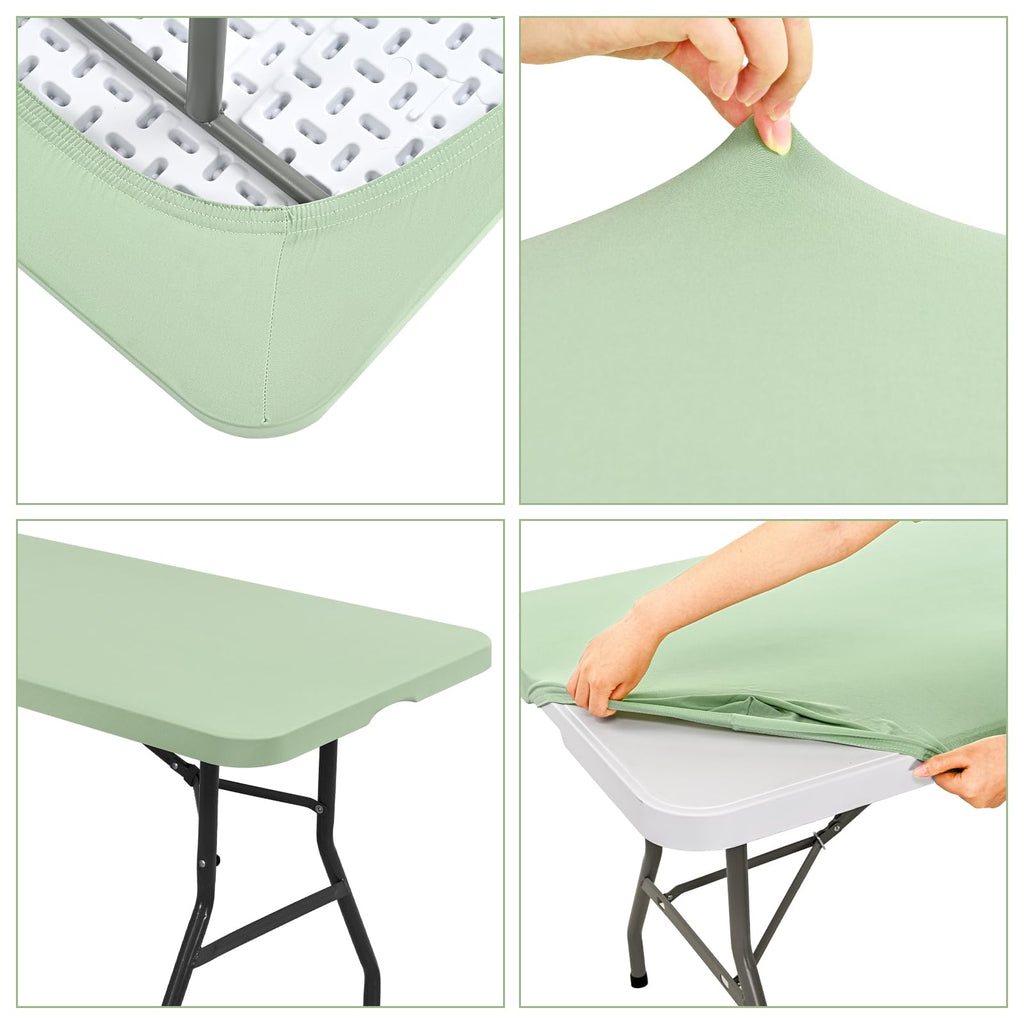 REWOMC 6 Pack Stretch Table Top Cap Cover, Sage Green, 30" x 96"