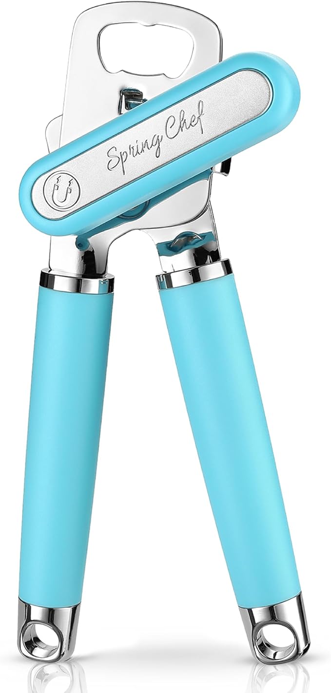 Spring Chef Stainless Steel Manual Can Opener w/Soft Grip Handle, Aqua Sky