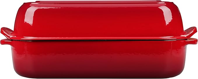 EDGING CASTING Enameled Cast Iron Loaf Pan with Lid, Bread pan, Dutch Oven Bread pan for Homemade Sourdough Bread Baking, 12.5x5.5 inch, 5qt, Red