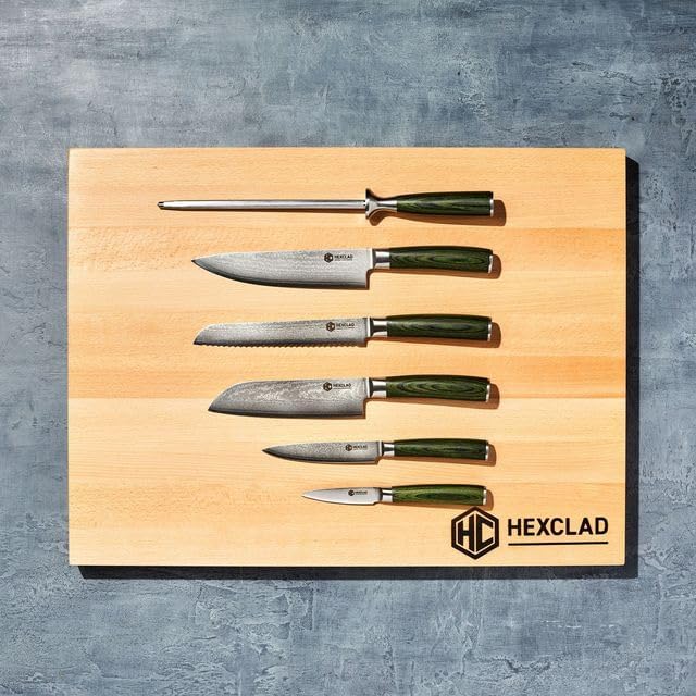 HexClad Green 6 Piece Japanese Damascus Stainless Steel Knife Set