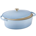 Best Choice Products Oval 7.5 Quart Enamel Cast-Iron Dutch Oven, Heavy-Duty Pre-Seasoned for Baking, Cooking w/Side Handles – Cornflower Blue