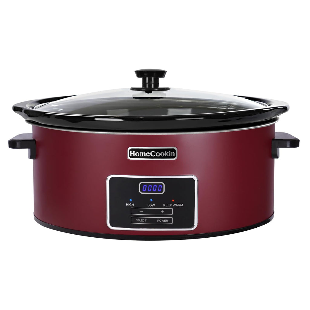 HOMECOOKIN 6 Quart Programmable Slow Cooker, Kitchen Appliances, Perfect Kitchen Small Appliance for Family Dinners, Red Stainless Steel