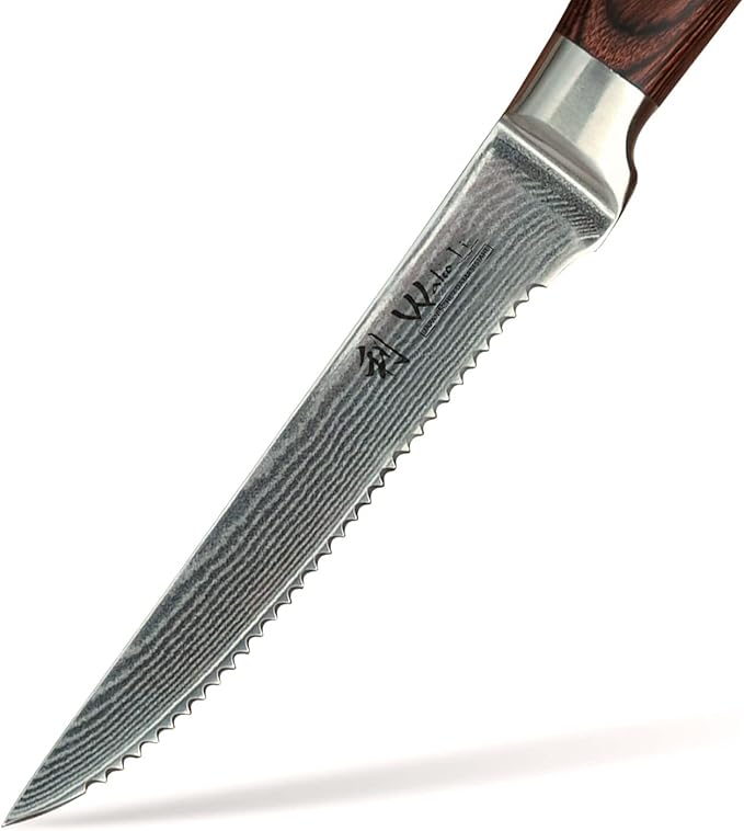 Wakoli EDIB Damascus Steak Knife Set, 4-Piece VG10 Stainless Steak Knives