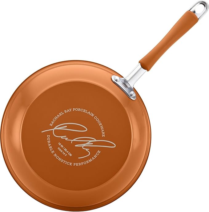 Rachael Ray Cucina Nonstick Cookware, Pumpkin Orange Pots and Pans Set, 12-Piece