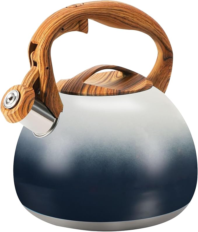 Foedo 3.2Qt Stainless Steel Whistling Tea Kettle Stovetop - Black & white
