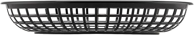 HEIHAK 40 Pack 8.9x5.7x1.6 Inch Black Plastic Fast Food Baskets, Restaurant Serving Baskets, Oval Fast Food Serving Tray for Picnic, Deli Serving, Chicken, Burgers and Fries