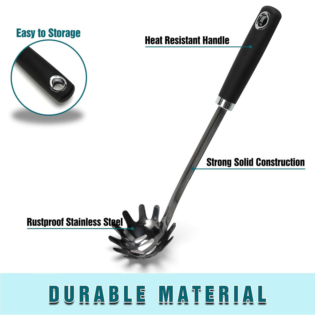 JXWING Black Stainless Steel Pasta Spoon, Spaghetti Server, Pasta Fork