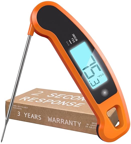 Lavatools Javelin® PRO Classic Ultra-Fast 2-Second Professional Digital Instant Read Meat Thermometer for Grill and Cooking, Auto-Rotating Backlit Display, IP65 Water Resistant NSF Certified–Tangerine