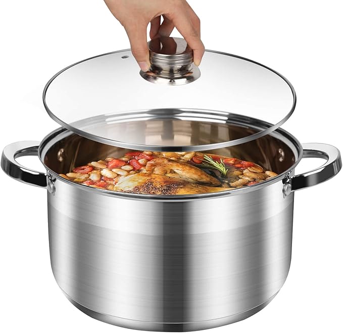 LEUGWAKN 10 Quart Stock Pot with Lid, Stainless Steel Pasta Cooking Soup Pot