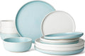 Famiware Milkyway 12-Piece Dinnerware Set, Matte Beige White & Light Blue