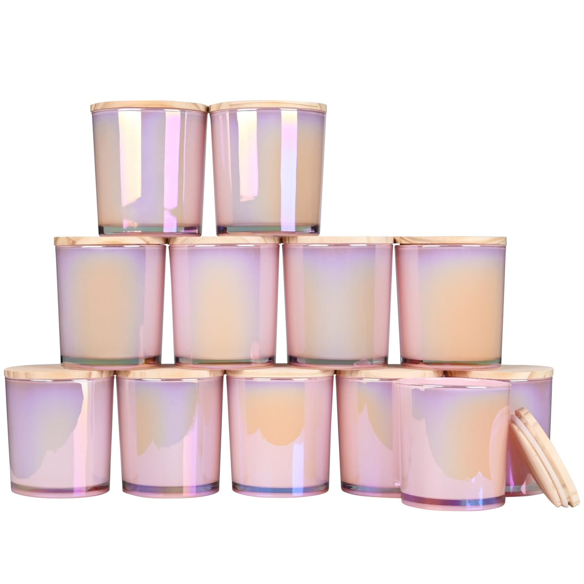 SHOWIN Thick Candle Jars for Making Candles 12 Pcs, 7 OZ Empty Jars with Wood Lids for Candle Making, Sample Container, Clear