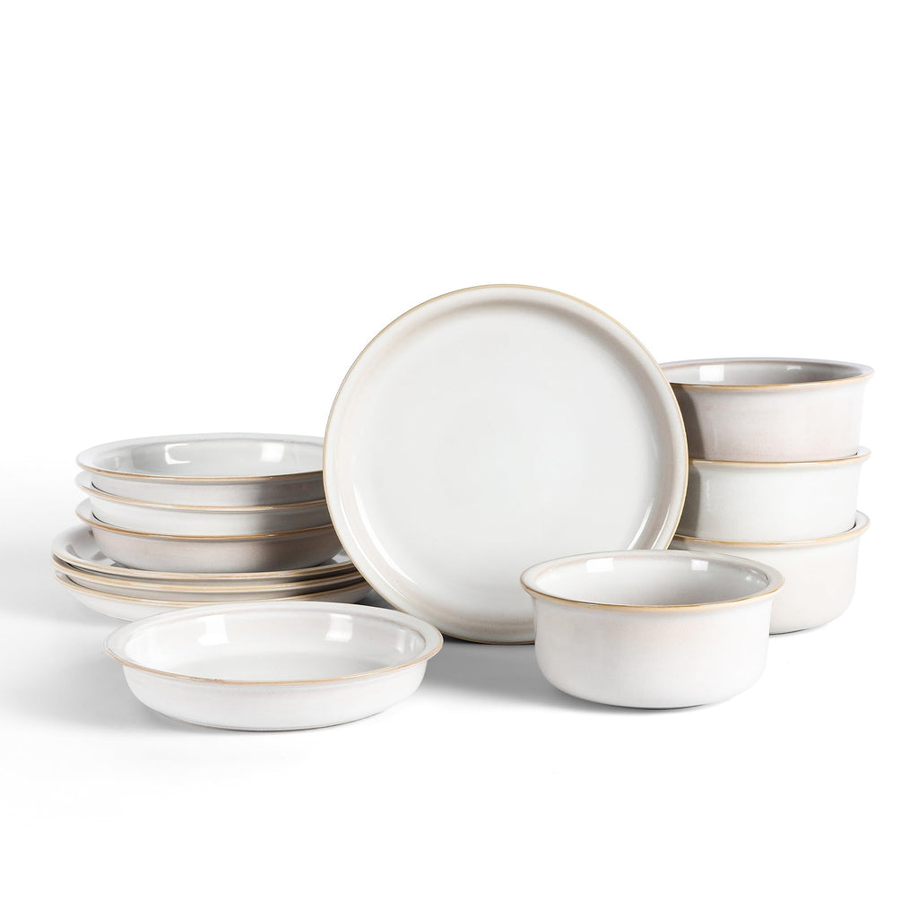 Stone Lain Slate 12-Piece Dinnerware Set Stoneware, Plates and Bowls Set, Dishwasher and Microwave Safe, Dish Set for 4, White