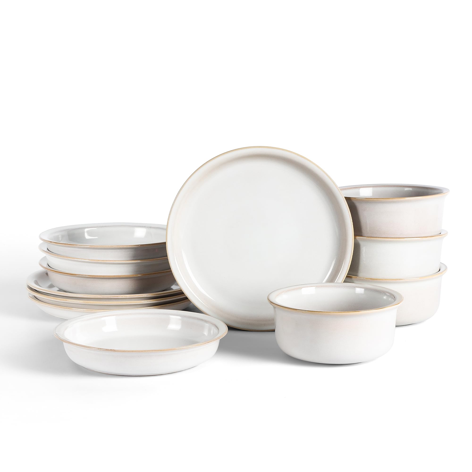 Stone Lain Slate 12-Piece Dinnerware Set Stoneware, Plates and Bowls Set, Dishwasher and Microwave Safe, Dish Set for 4, White