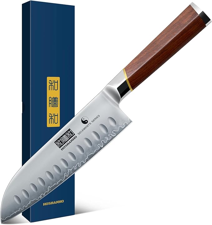 HOSHANHO Santoku Knife 7", Razor Sharp Kitchen Knife with Rosewood Handle