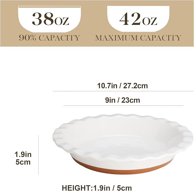 MALACASA Ceramic Pie Pan for Baking - 9 inch Pie Plate, Quiche Baking Dish