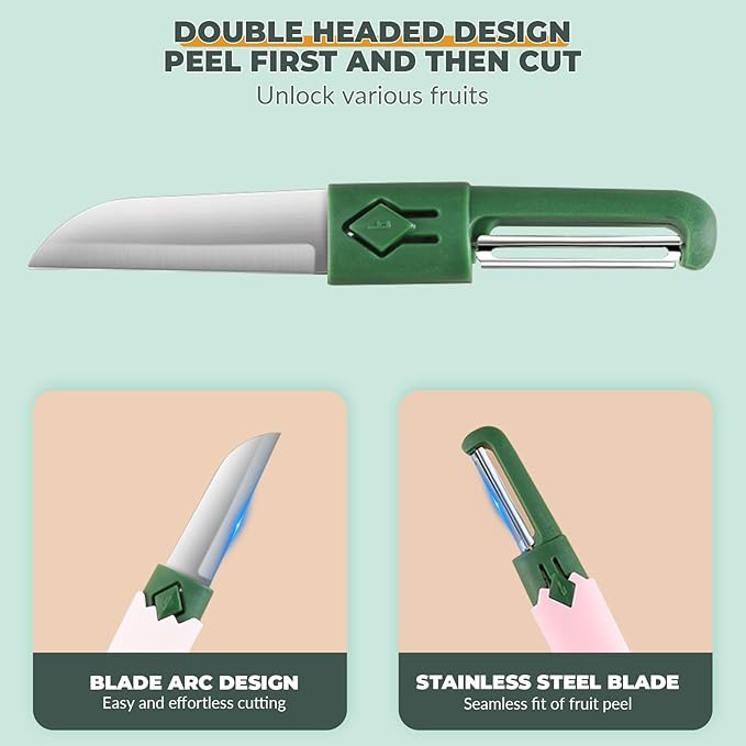 2 in 1 stainless steel Paring knife Peeler; fruit peeler; apple peeler; pear peeler, vegetable peeler, Kitchen Peeler (2, Pink White)