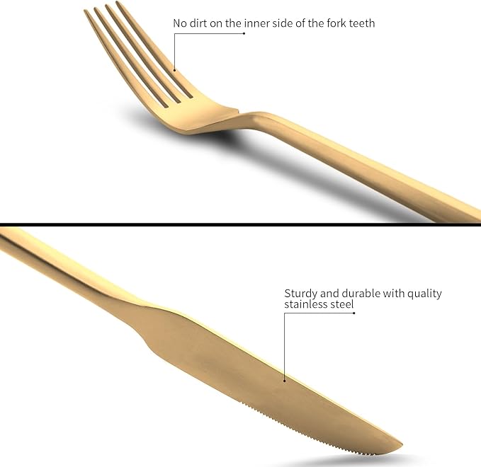 Kelenfer Matte Gold Silverware Set Hexagon Handle 20-Piece Service for 4