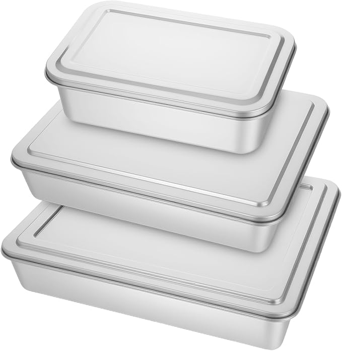 XLIUAX 3 Set Cake Pan with Lid, 13/11/9 Inch Rectangle Cake Pans Sets