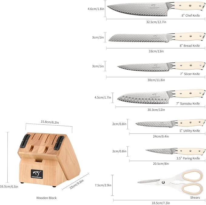 NANFANG BROTHERS® 10-Piece VG10 Damascus Knife Set, Rubberwood Block