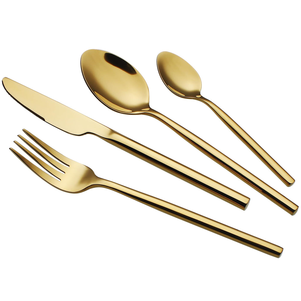 CHAAMFORGE 24 Piece Silverware Set For 6 Gold Heavy duty 18/10 Stainless Steel Flatware Set Modern Design Knife/Fork/Spoon Mirror Polished Dishwasher Safe Cutlery Set with Gifts