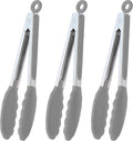HINMAY Locking Kitchen Tongs with Silicon Tips 9-Inch, Set of 3 (Gray)