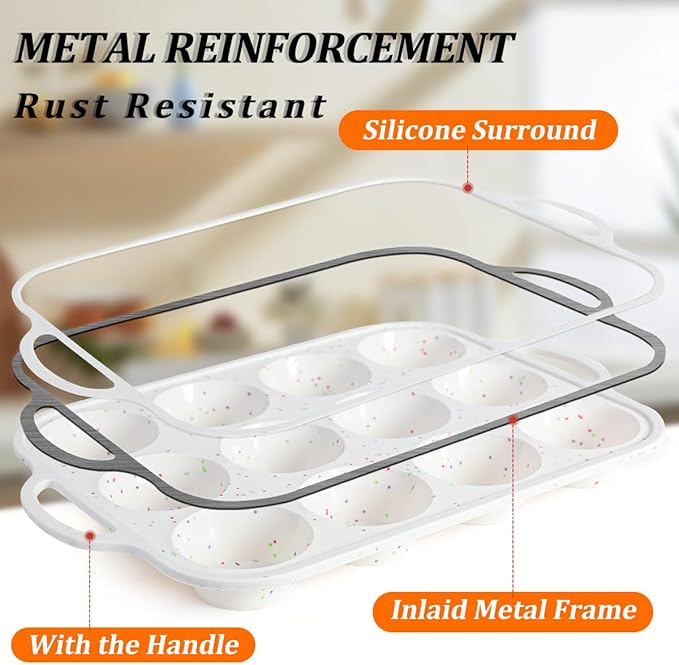 Silicone Muffin Pans for Baking with Metal Framed Handle BPA Free, Standard