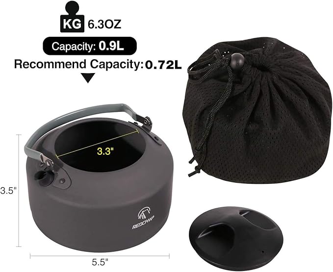 REDCAMP 0.9L Lightweight Mini Camping Kettle for Outdoor Tea & Coffee Pot