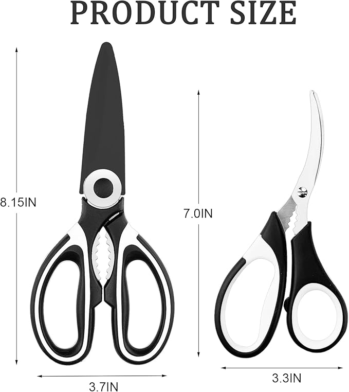 Kitchen Shears 2 Pack Heavy Duty Scissors for Food Poultry Meat Vegetables Fish, Multi‑Purpose Stainless Steel Kitchen Scissors with Seafood Shears, Bottle Opener & Nut Cracker