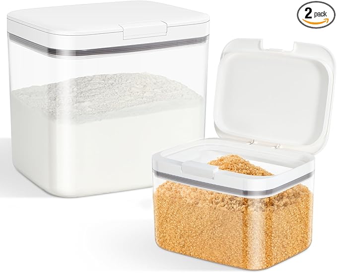 2 Pack Flour Sugar Storage Containers with Pop-to-Flip Lid 2.9 Qt + 4.75 Qt