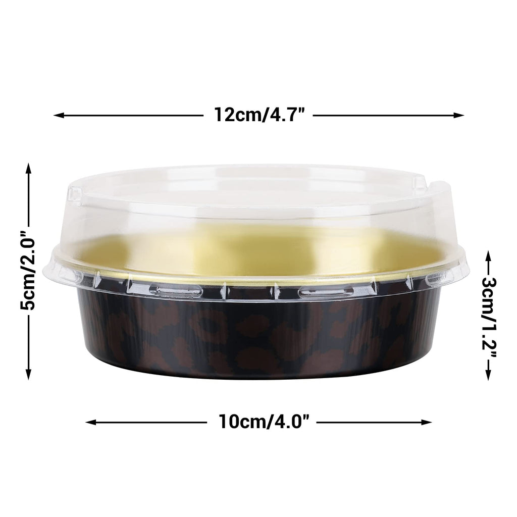 Beasea 20 Pack 4” Mini Pans with Lids, 8oz Disposable Aluminum Baking Foil Tins Round Small Black Dark Red Spot Container for Individual Cupcake Dessert Muffin Ramekin Cheesecake Quiche Oven Dishes