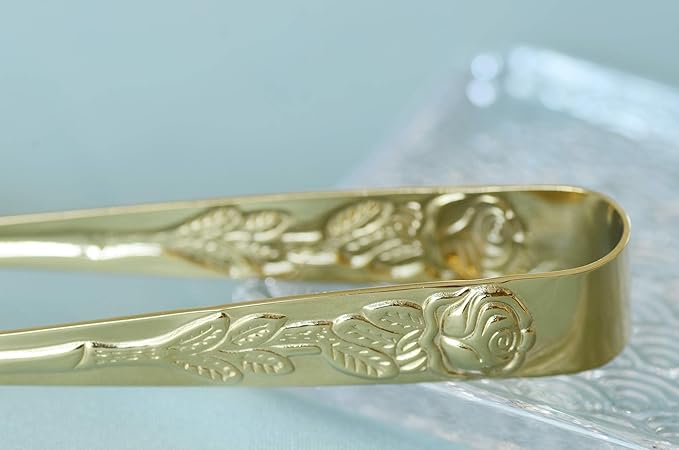 HINMAY 6PCS Mini Serving Tongs 4 Inches Small Rose Sugar Cube Tongs (Gold)