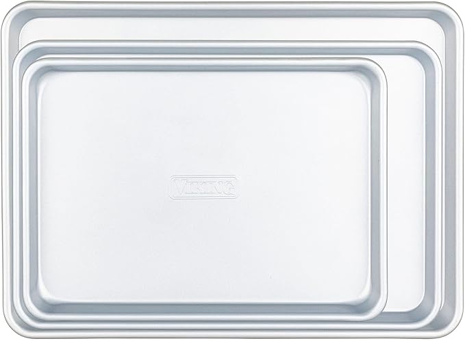 Viking Premium 3-Piece Nonstick Baking Sheet Pan Set, Made without PFAS, Heavy Gauge Aluminized Steel Cookie Sheets with Reinforced Iron Frame, 13, 15 & 18-Inch, Oven Safe to 475F