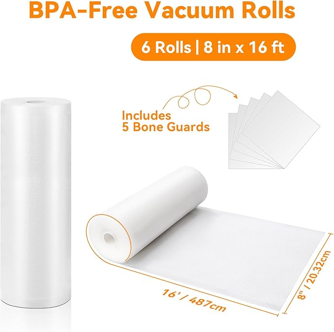 Wevac Vacuum Sealer Bags for Food 8x16 6 Rolls, Fit Food Saver Machines