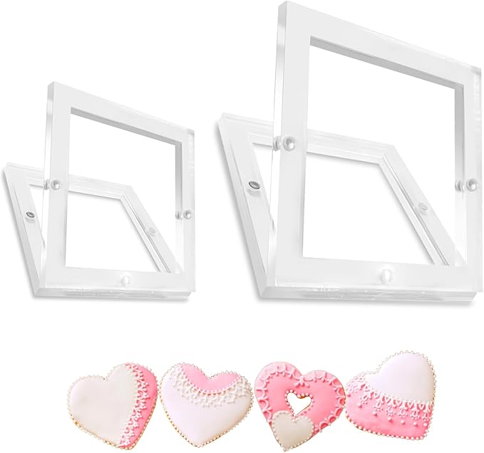 2 Packs Acrylic Cookie Stencils Partner, 3.54" & 6" Magnetic Cookie Stencil Frame Templates Holder for Royal Icing Fondant Airbrushing, Magnetic Template Frame for Cooking Decorating Baking Tool