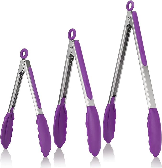 U-Taste Kitchen Tongs for Cooking, 600ºF Heat-Resistant Tps, 3Pcs/Purple